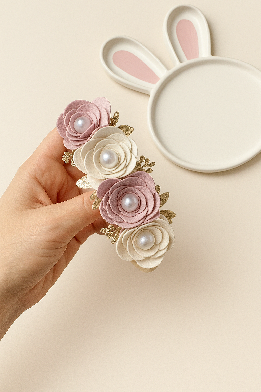 Bandita flor espiral decorada (crudo con rosa petalo)