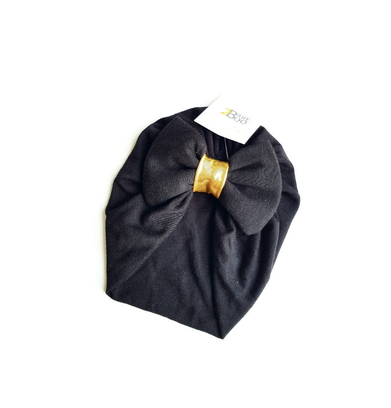 Gorrito turbante Moño (negro con dorado)