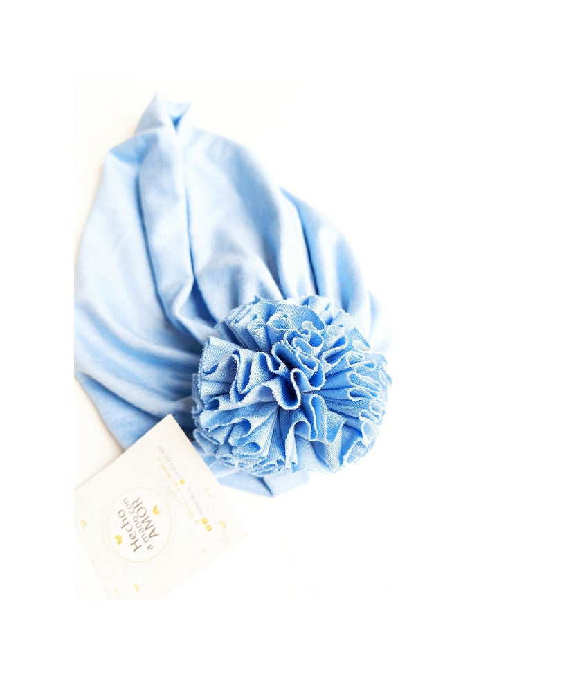 Gorrito Turbante flor (azul bb)