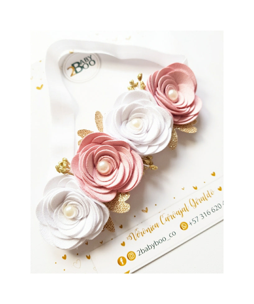 Bandita flor espiral decorada (blanco con rosado)